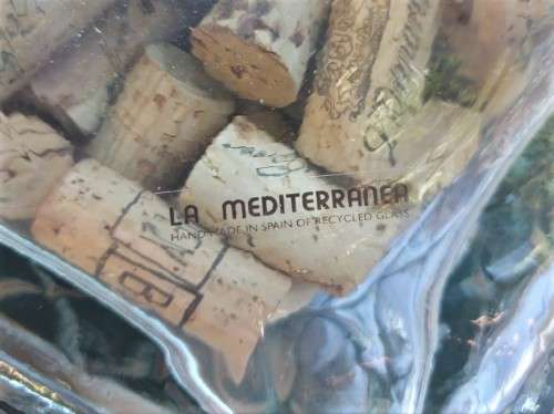 STUNNING GLASS TOWER WITH BRASS TAP 60CM HIGH FILLED WITH WINE CORKS  HANDMADE IN SPAIN BY LA MEDIT