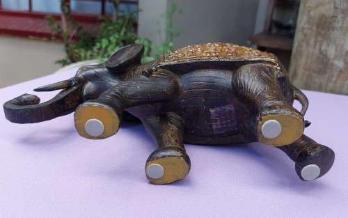 LUXURIOUS HANDMADE GOOD LUCK FENG SHUI RESIN STATUE OF A ROYAL ELEPHANT STRIDING FORWARD