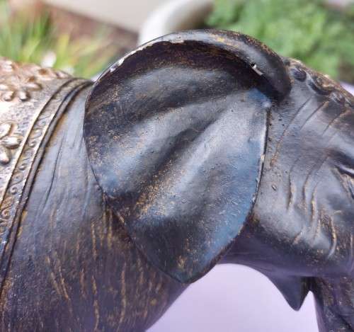 LUXURIOUS HANDMADE GOOD LUCK FENG SHUI RESIN STATUE OF A ROYAL ELEPHANT STRIDING FORWARD