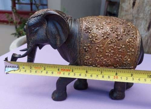 LUXURIOUS HANDMADE GOOD LUCK FENG SHUI RESIN STATUE OF A ROYAL ELEPHANT STRIDING FORWARD