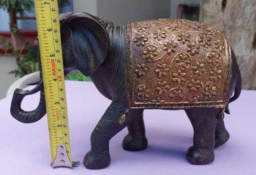 LUXURIOUS HANDMADE GOOD LUCK FENG SHUI RESIN STATUE OF A ROYAL ELEPHANT STRIDING FORWARD