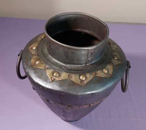 HANDMADE METAL WATER POT WITH RING HANDLES AND BRASS DECORATIONS MADE IN INDIA