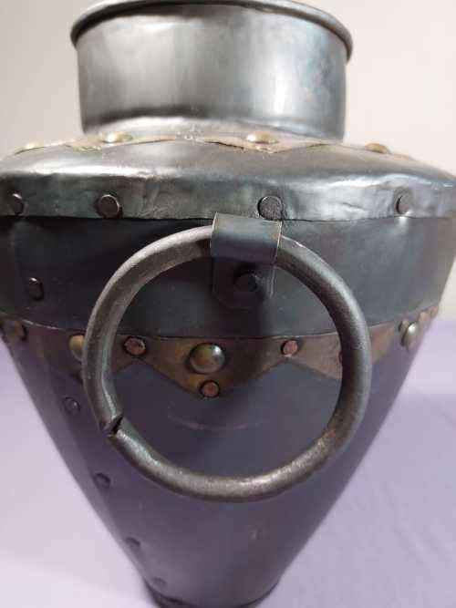 HANDMADE METAL WATER POT WITH RING HANDLES AND BRASS DECORATIONS MADE IN INDIA