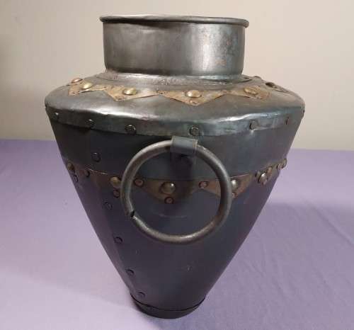 HANDMADE METAL WATER POT WITH RING HANDLES AND BRASS DECORATIONS MADE IN INDIA
