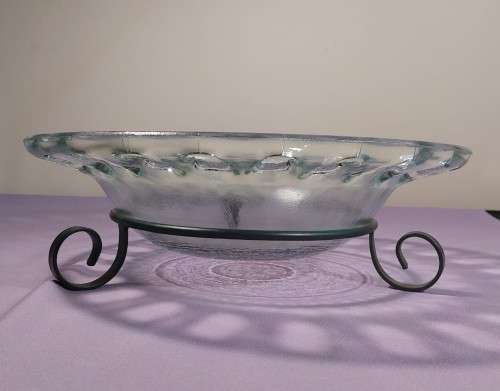 AWESOME LARGE 40CM DIAMETER NGWENYA GLASS BOWL ON A WROUGHT IRON BASE
