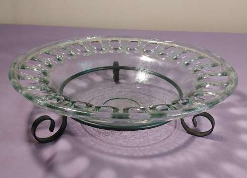 AWESOME LARGE 40CM DIAMETER NGWENYA GLASS BOWL ON A WROUGHT IRON BASE