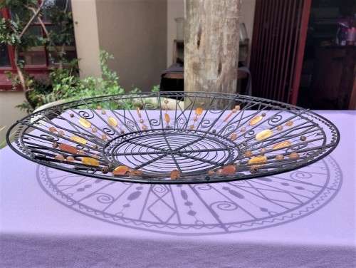 LARGE 50CM DIAMETER WIRE BASKET WITH GLASS BEAD DECORATIONS