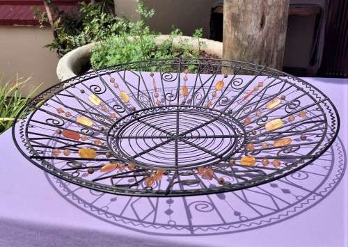 LARGE 50CM DIAMETER WIRE BASKET WITH GLASS BEAD DECORATIONS