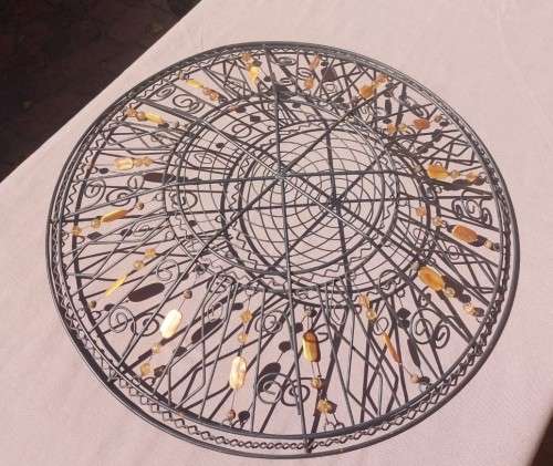 LARGE 50CM DIAMETER WIRE BASKET WITH GLASS BEAD DECORATIONS