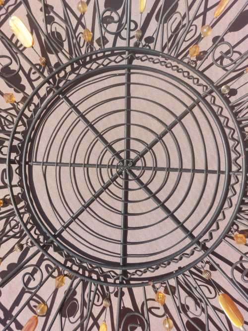 LARGE 50CM DIAMETER WIRE BASKET WITH GLASS BEAD DECORATIONS