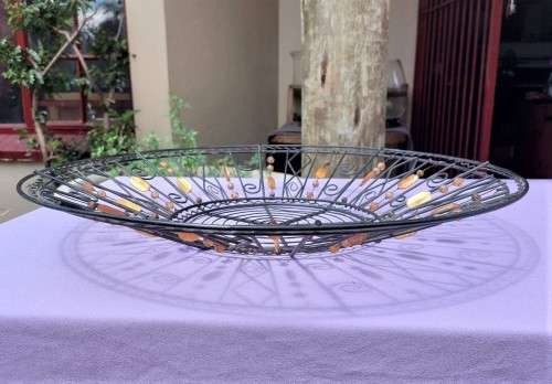 LARGE 50CM DIAMETER WIRE BASKET WITH GLASS BEAD DECORATIONS