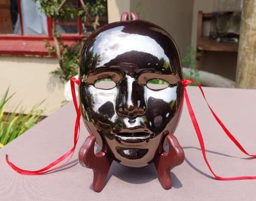 METALLIC GREY/BLACK VENETIAN STYLE CERAMIC MASQUERADE MASK WALL HANGING