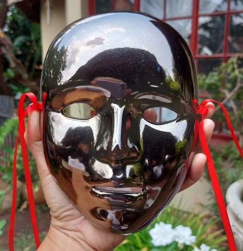 METALLIC GREY/BLACK VENETIAN STYLE CERAMIC MASQUERADE MASK WALL HANGING