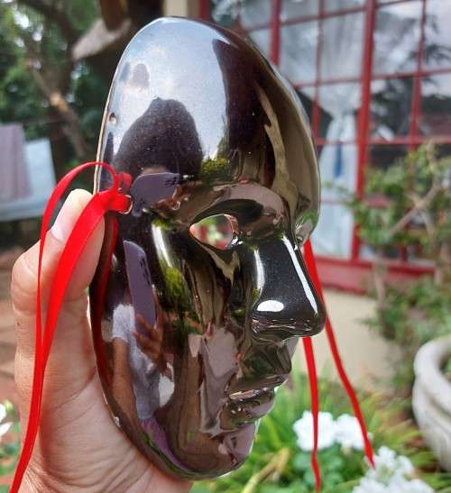 METALLIC GREY/BLACK VENETIAN STYLE CERAMIC MASQUERADE MASK WALL HANGING