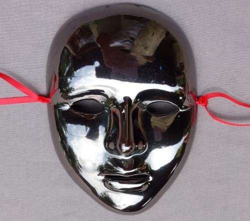 METALLIC GREY/BLACK VENETIAN STYLE CERAMIC MASQUERADE MASK WALL HANGING