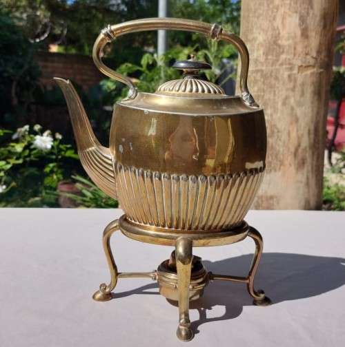 ATKIN BROTHERS SHEFFIELD ENGLAND ANTIQUE EARLY 1900S SILVERPLATED TEAPOT ON STAND WITH BURNER