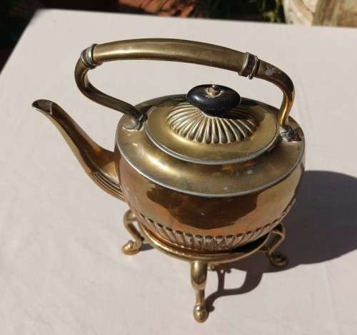 ATKIN BROTHERS SHEFFIELD ENGLAND ANTIQUE EARLY 1900S SILVERPLATED TEAPOT ON STAND WITH BURNER