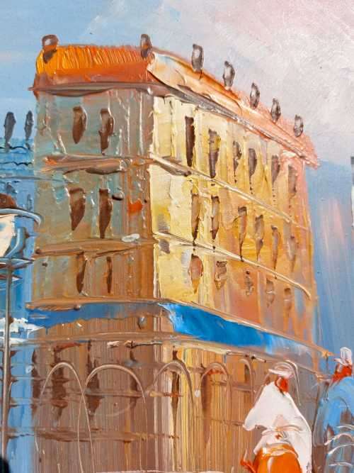 SELLING FLOWERS A CITYSCAPE ORIGINAL OIL PAINTING SIGNED BY ARTIST IN CORNER SMALL (27cm W x 23CM H)