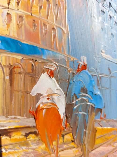 SELLING FLOWERS A CITYSCAPE ORIGINAL OIL PAINTING SIGNED BY ARTIST IN CORNER SMALL (27cm W x 23CM H)