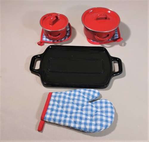 CUTE RED ENAMEL KIDS COOKING POT SET