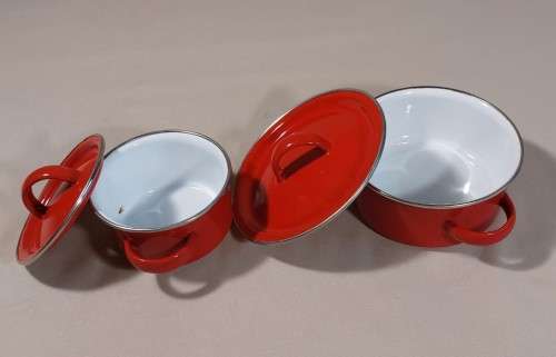 CUTE RED ENAMEL KIDS COOKING POT SET