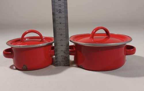 CUTE RED ENAMEL KIDS COOKING POT SET