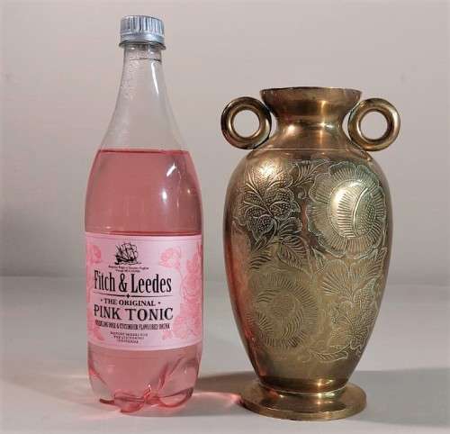 SOLID BRASS VASE WITH TWO RING EAR HANDLES 23CM HIGH HEAVY