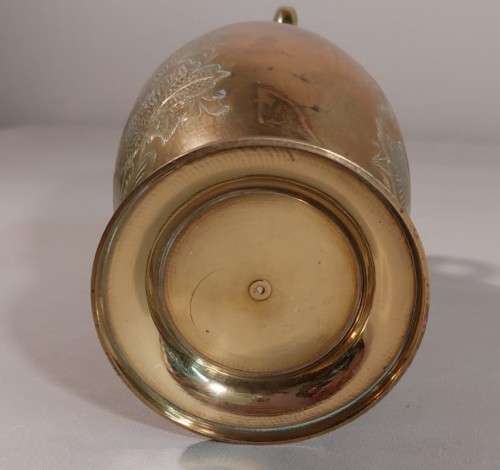 SOLID BRASS VASE WITH TWO RING EAR HANDLES 23CM HIGH HEAVY