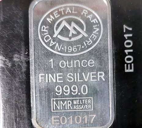1 OZ SILVER BAR (33,1 GRAM) (PURITY .999) ENCASED NADIR REFINERI (TURKEY) UNIQUE SERIAL NO E0001017