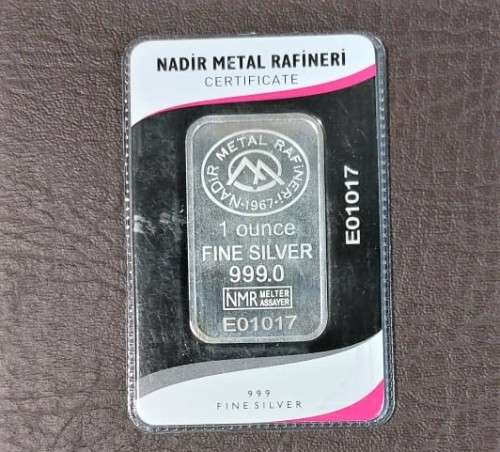 1 OZ SILVER BAR (33,1 GRAM) (PURITY .999) ENCASED NADIR REFINERI (TURKEY) UNIQUE SERIAL NO E0001017