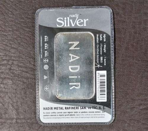 1 OZ SILVER BAR (33,1 GRAM) (PURITY .999) ENCASED NADIR REFINERI (TURKEY) UNIQUE SERIAL NO E0001017