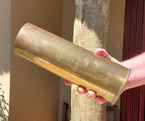 25 POUNDER FIELD ARTILLERY GUN BRASS SHELL CASING 1963 RARE AUSTRALIAN FINSBURY (MC) MANUFACTURED