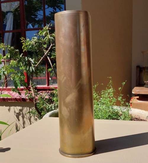 ELAND TANK 90MM BRASS SHELL CASING FITTED WITH PRIMER - SA AND RODESIAN BUSH-WAR ERA 1978 STAMPED