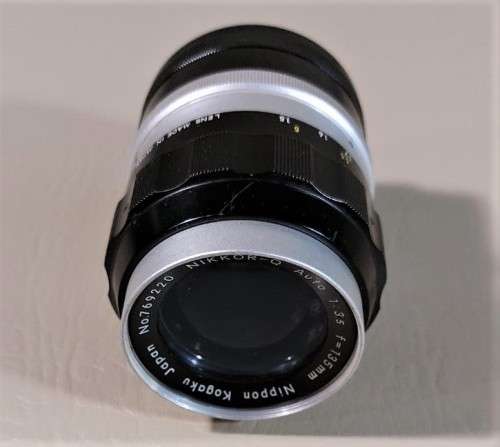 NIKKOR-Q AUTO F - 135MM 1:3,5 LENS SERIAL NO 769220 NIPPON KOGADU JAPAN 1963
