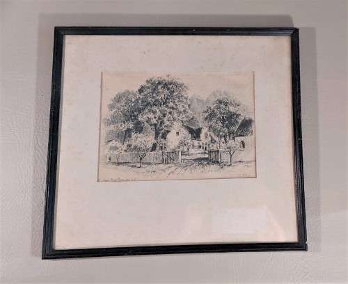 CHARLES ERNEST PEERS! (1875-1944) PENCIL SKETCH THE RHONE FARMSTEAD IN THE GROOT DRAKENSTEIN VALLEY