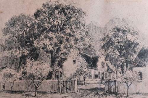 CHARLES ERNEST PEERS! (1875-1944) PENCIL SKETCH THE RHONE FARMSTEAD IN THE GROOT DRAKENSTEIN VALLEY