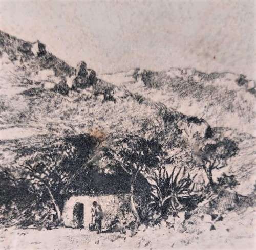 LISTED ARTIST CHARLES ERNEST PEERS! (1875-1944) PENCIL SKETCH OF A BASUTOLAND LANDSCAPE