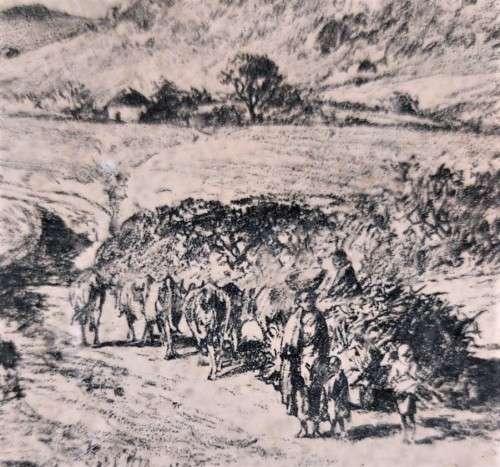 LISTED ARTIST CHARLES ERNEST PEERS! (1875-1944) PENCIL SKETCH OF A BASUTOLAND LANDSCAPE