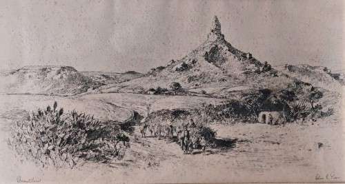 LISTED ARTIST CHARLES ERNEST PEERS! (1875-1944) PENCIL SKETCH OF A BASUTOLAND LANDSCAPE