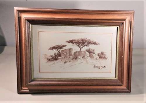 MALACHI SMITH!! (1948-2012) SA GRANDMASTER ORIGINAL SKETCH OF AN ROCKY OUTCROP SIGNED BY ARTIST 1986