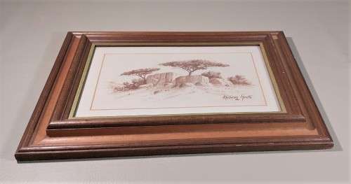 MALACHI SMITH!! (1948-2012) SA GRANDMASTER ORIGINAL SKETCH OF AN ROCKY OUTCROP SIGNED BY ARTIST 1986