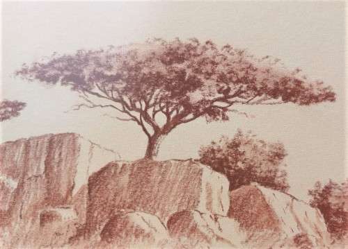 MALACHI SMITH!! (1948-2012) SA GRANDMASTER ORIGINAL SKETCH OF AN ROCKY OUTCROP SIGNED BY ARTIST 1986