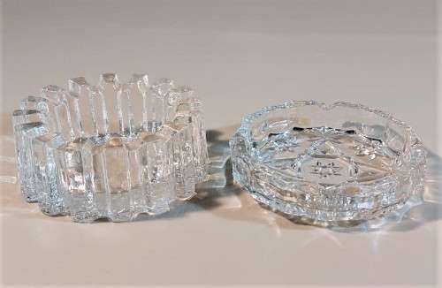 TWO VINTAGE CHRYSTAL CUT ASHTRAYS