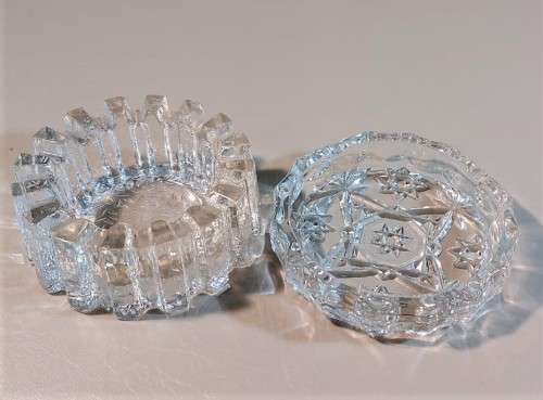 TWO VINTAGE CHRYSTAL CUT ASHTRAYS