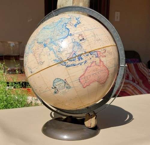 RAND MCNALLYS HISTORICAL SHIPS GLOBE FROM THE 1970S - RARE LARGE 30CM DIAMETER GLOBE MADE IN THE USA