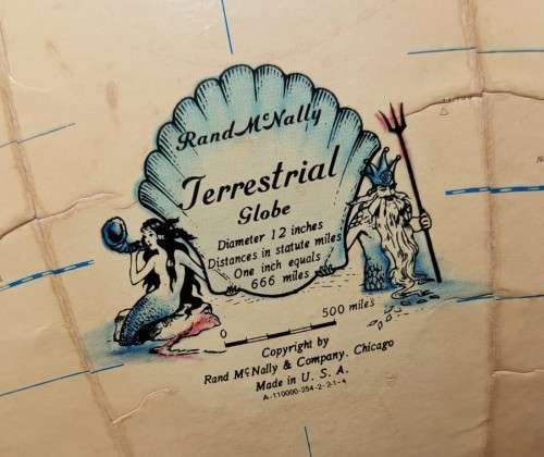 RAND MCNALLYS HISTORICAL SHIPS GLOBE FROM THE 1970S - RARE LARGE 30CM DIAMETER GLOBE MADE IN THE USA