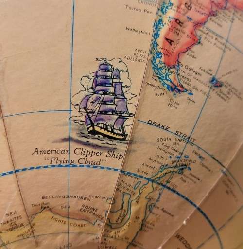 RAND MCNALLYS HISTORICAL SHIPS GLOBE FROM THE 1970S - RARE LARGE 30CM DIAMETER GLOBE MADE IN THE USA