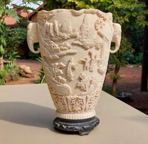 CHINESE INSPIRED RESIN MARBLE COMPOSITE CHINOISERIE VASE MADE IN ITALY