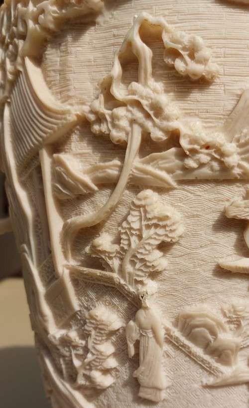 CHINESE INSPIRED RESIN MARBLE COMPOSITE CHINOISERIE VASE MADE IN ITALY