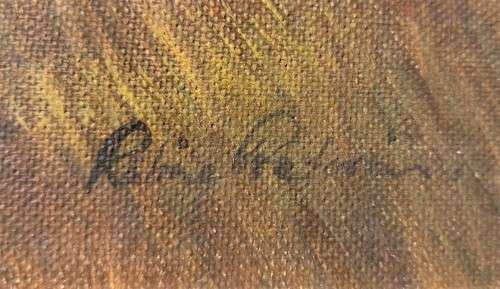 VINTAGE EUCALYPTUS TREES ORIGINAL OIL ON CANVAS PAINTING BY RELINE PRETORIUS LARGE 70CM W 60CM H